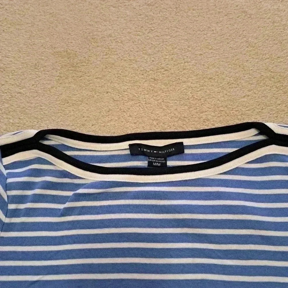 ❤ NWT Tommy Hilfiger Striped T-shirt Blue White Boatneck Tee Medium Short Sleeve - Picture 5 of 15